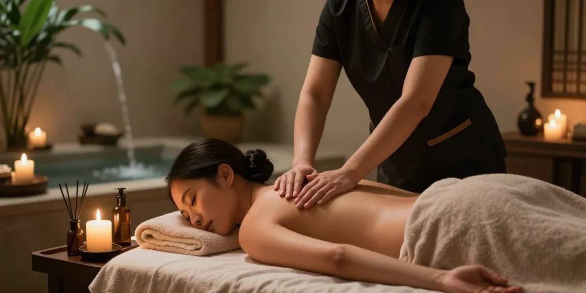 Relaxing Swedish massage therapy at https://www.makangs.com/ in a tranquil spa setting, featuring soothing candles and aromatic oils.
