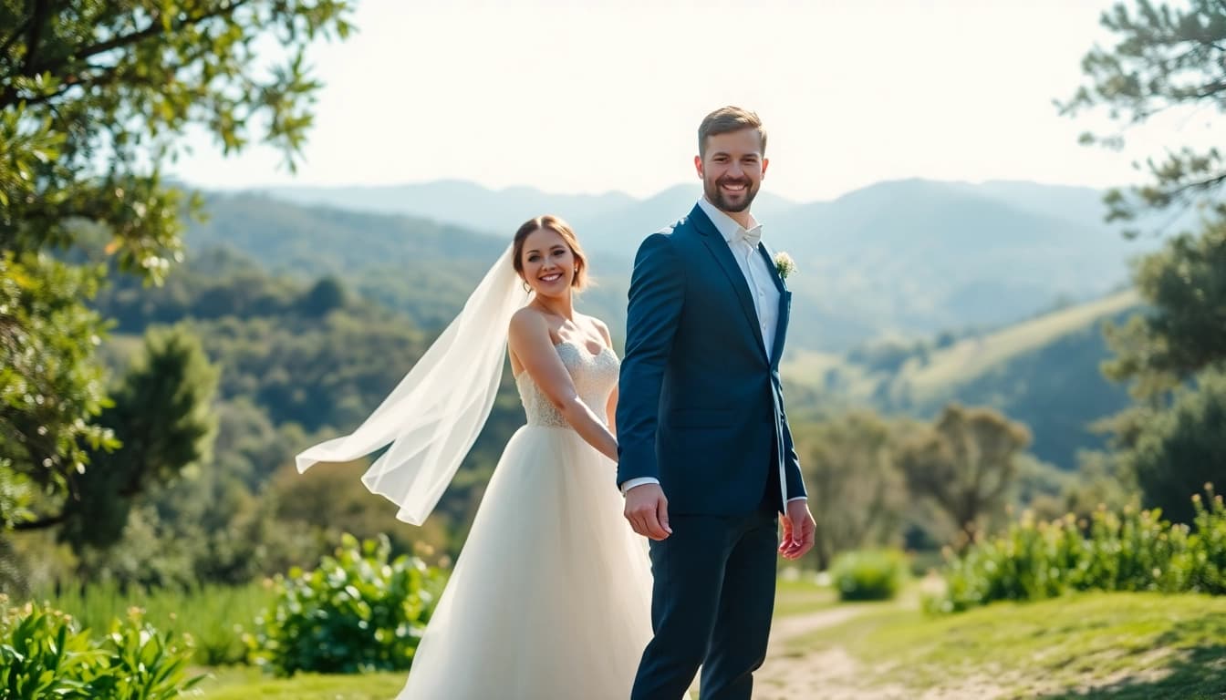 Carmel wedding photography capturing a bride and groom’s joyful moment in scenic nature.