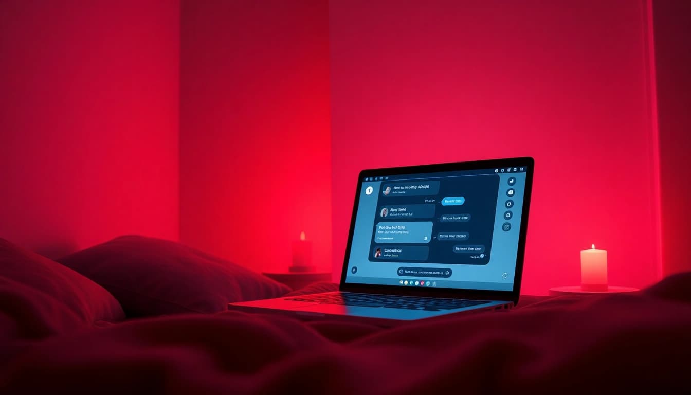 Interactive NSFW AI chatbot interface in an intimate setting showcasing advanced features.