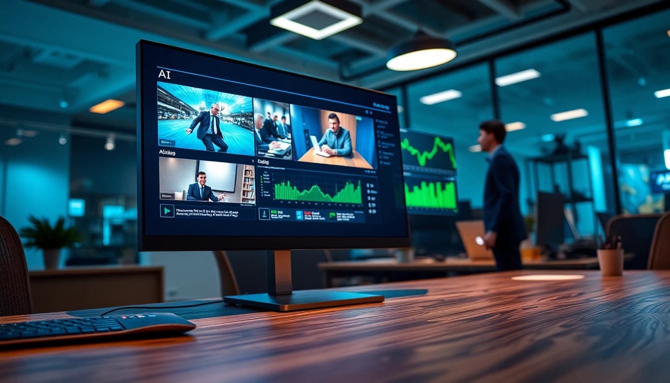 Innovative interface of a video to promptgenerator tool, featuring real-time analysis and vibrant prompts in a digital workspace.