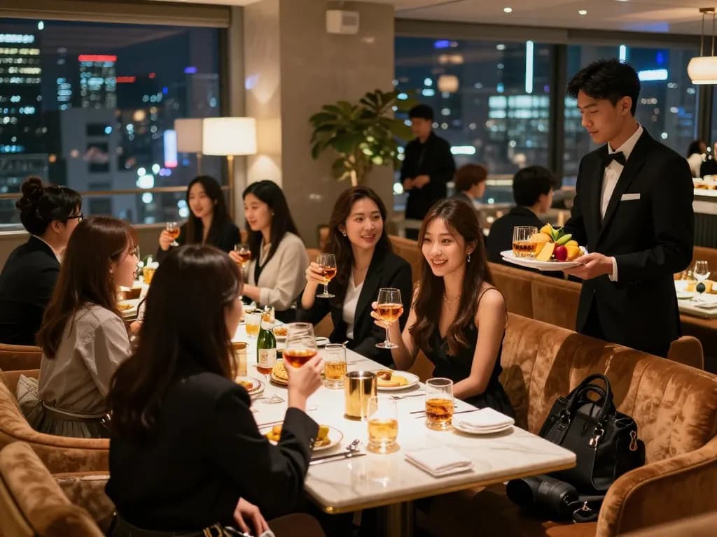 Enjoying a vibrant evening at 강남쩜오 with luxurious drinks and beautiful partners.