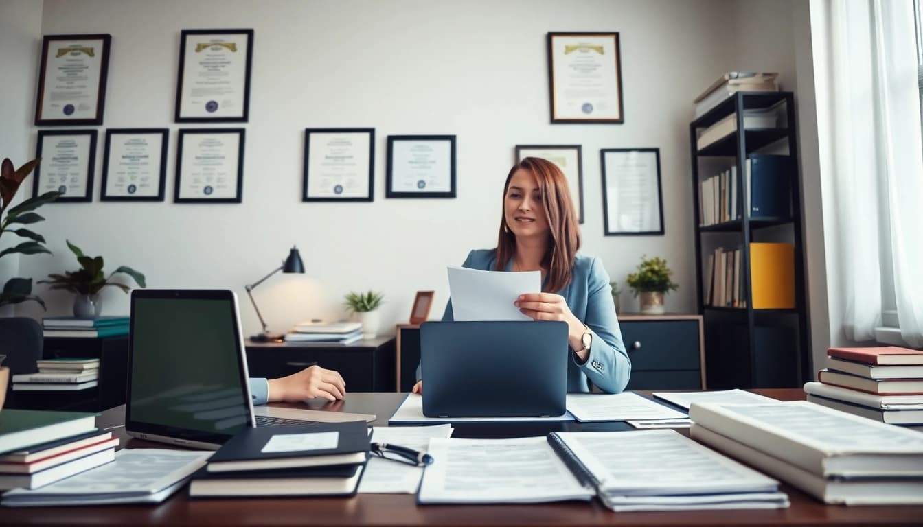 Traducteur assermenté à Lille travaillant dans un environnement de bureau professionnel, mettant en valeur la collaboration et l'expertise.
