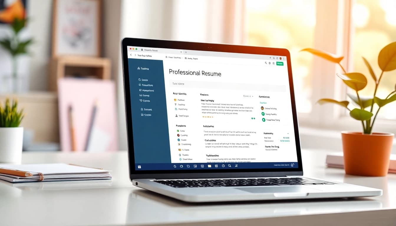 Create a stunning resume easily with the innovative Resume Builder interface in a modern office setting.