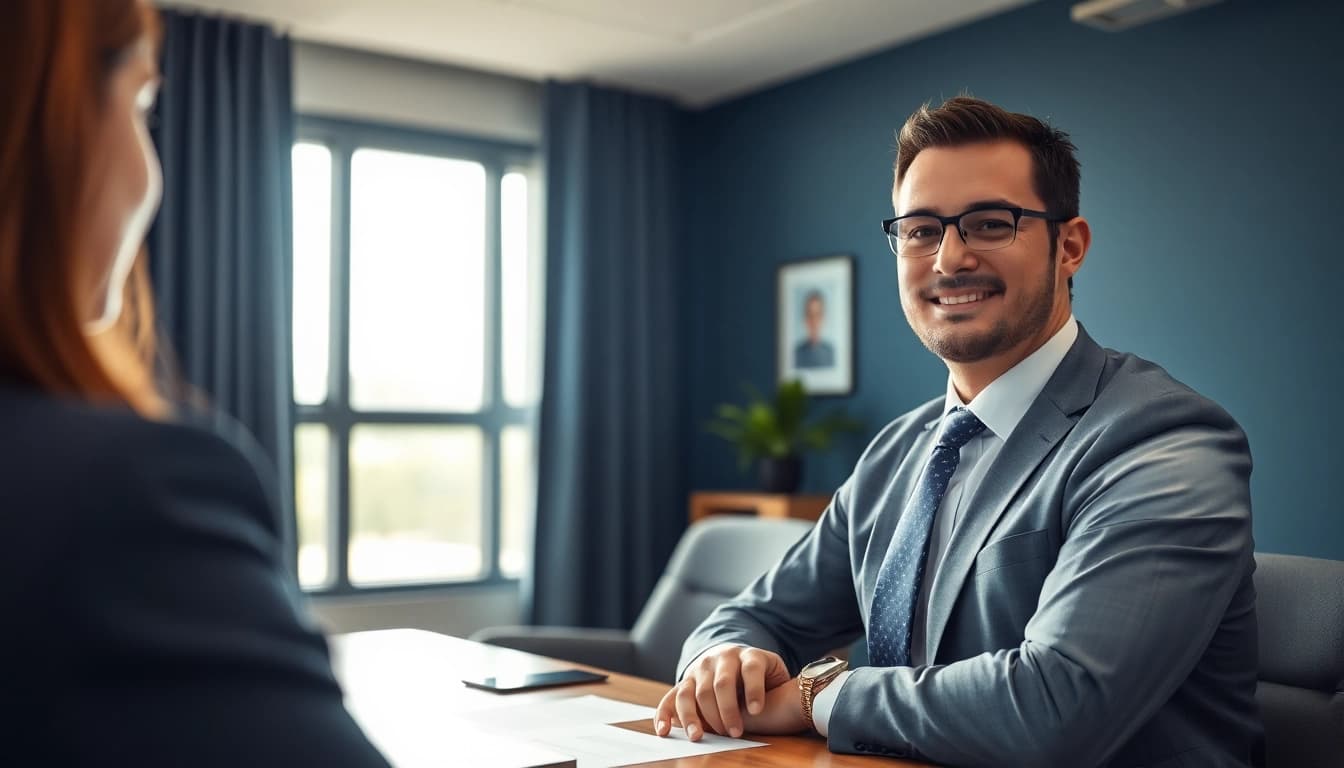 A truck accident attorney Clearwater consulting with a client in a modern office.