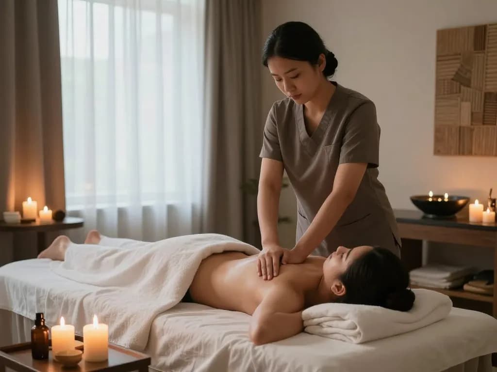 Inviting Swedish massage scene at https://www.makangs.com/region/국내/서울-/마사지-스웨디시, featuring therapist in tranquil spa.