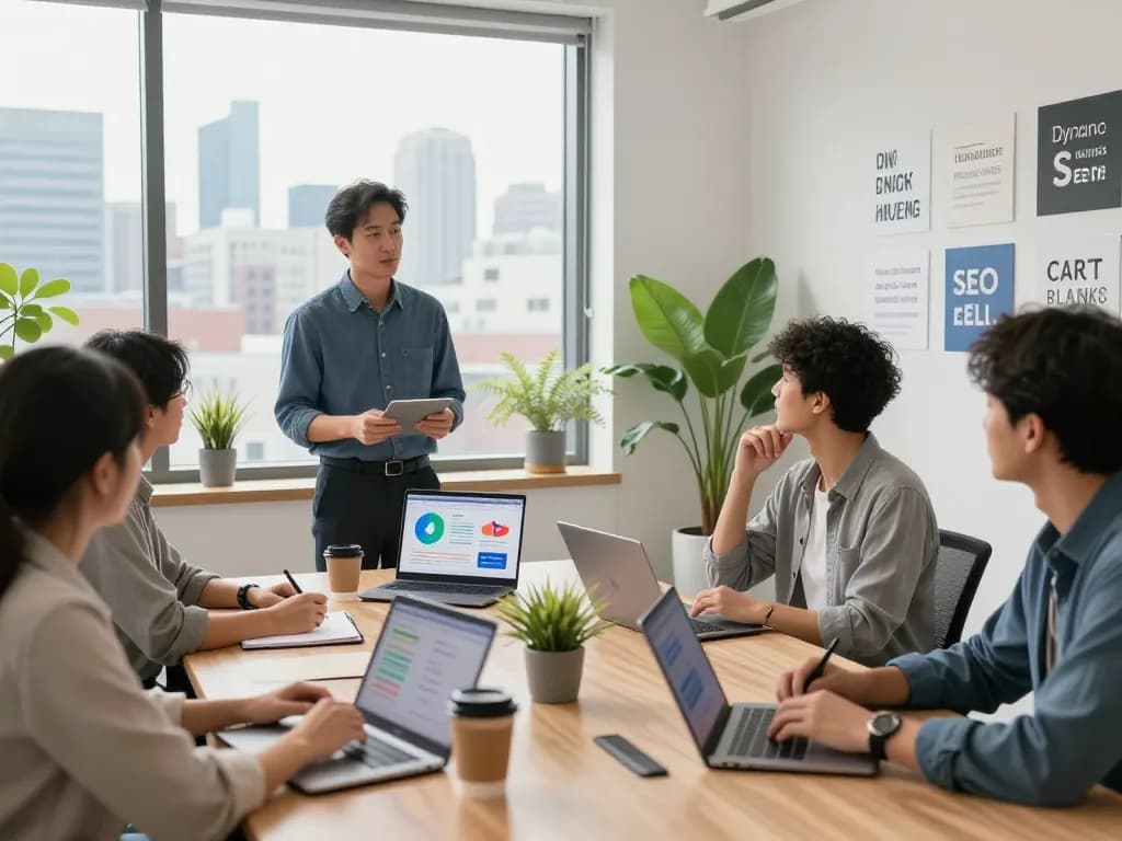 SEO expert engaging team in New York SEO services strategy session, showcasing data-driven insights.