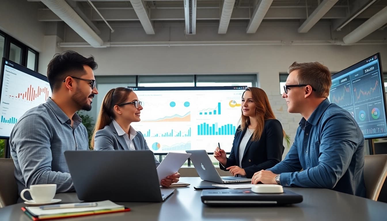 Analyze data to find competitor pricing trends with a professional business team in action.