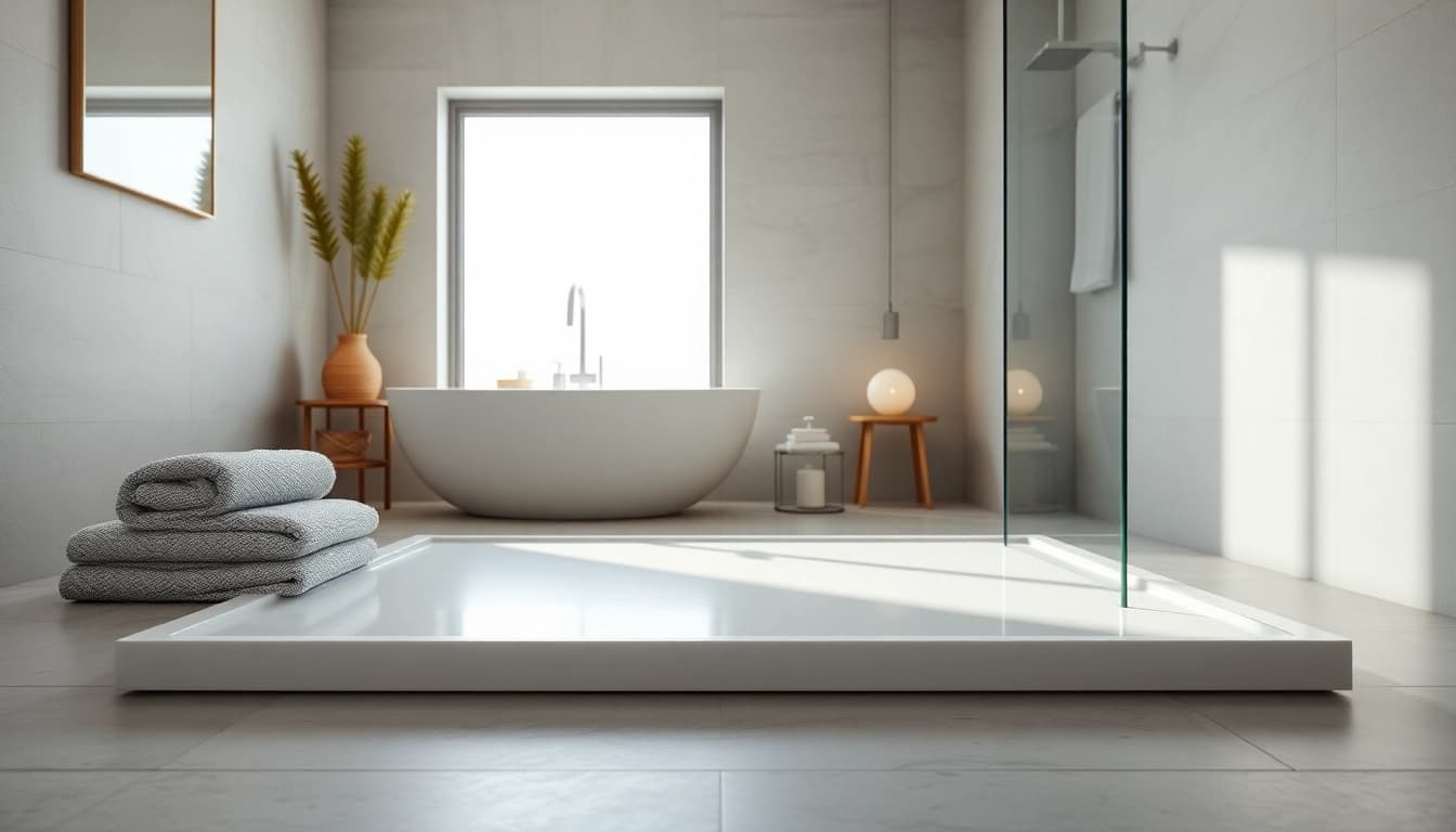 Stylish shower base showcased in a modern bathroom with elegant decor.