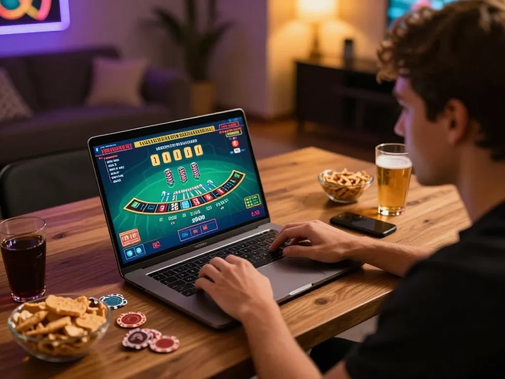 Player engaging in an online game at Nhà cái SAY88, immersed in thrilling live blackjack.