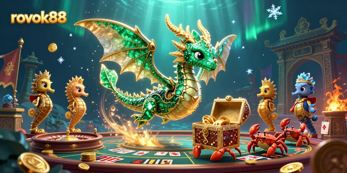 Engage with rokok88's vibrant casino atmosphere featuring rich gaming elements and mythical characters.