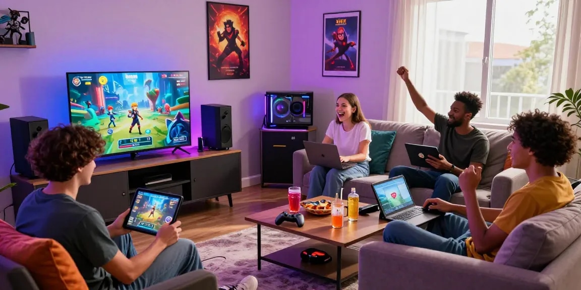 Enjoying fun xxx games with friends in a vibrant gaming room atmosphere.