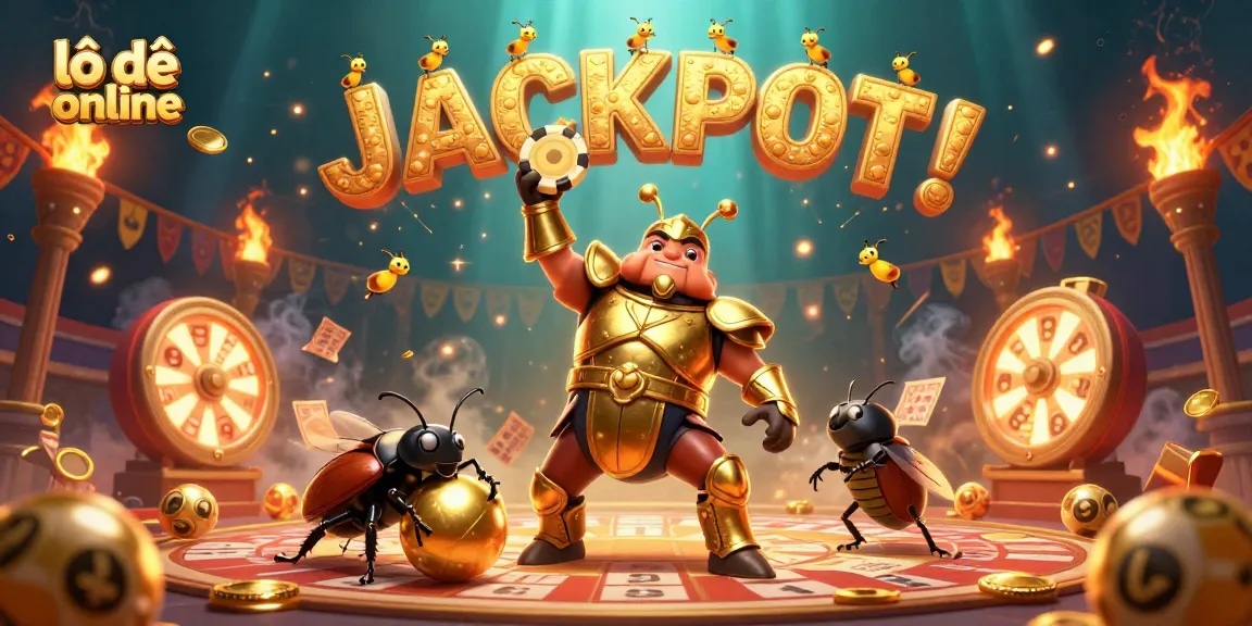 Experience thrilling moments of lô đề online with a dynamic scene featuring winning characters and vibrant lottery elements.
