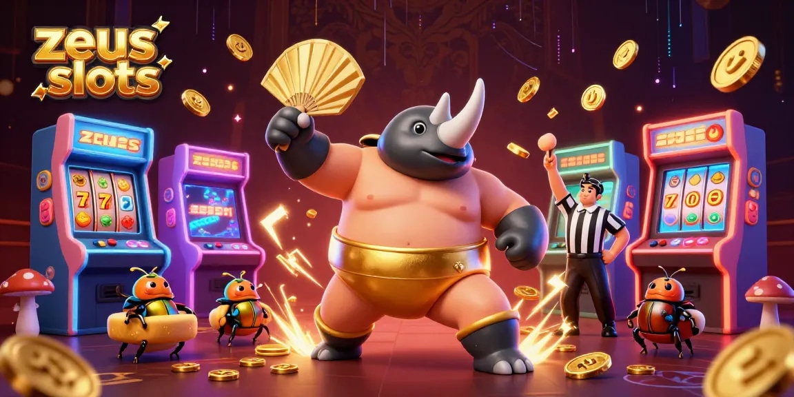 Spin to win with zeus slots featuring dynamic characters and colorful arcade game elements.