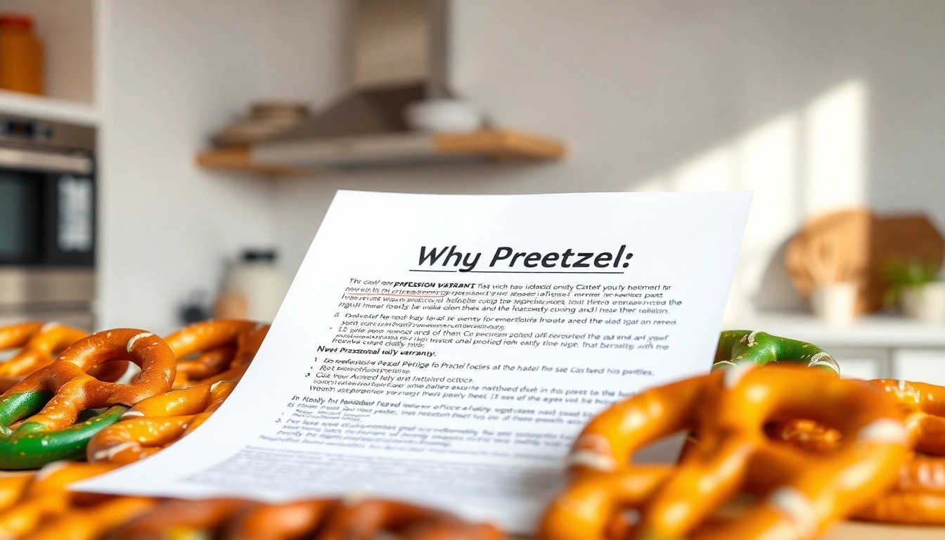 Learn about the why Pretzel warranty with a warranty document and pretzels in a bright kitchen.