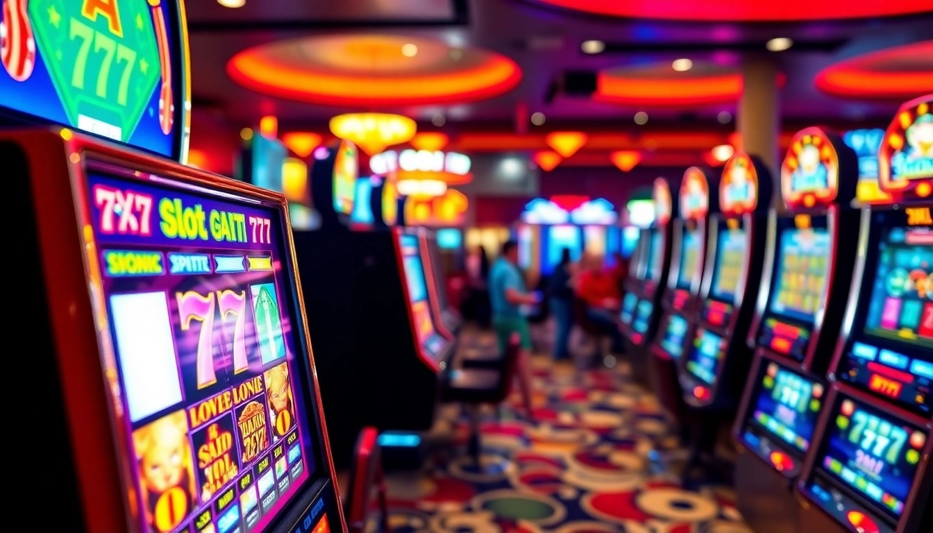 Menggoyang slot 777 dalam suasana kasino yang penuh warna dan cahaya di Las Vegas