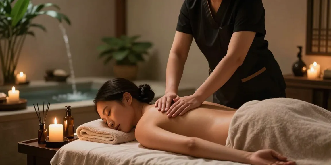 Relaxing Swedish massage therapy at https://www.makangs.com/ in a tranquil spa setting, featuring soothing candles and aromatic oils.