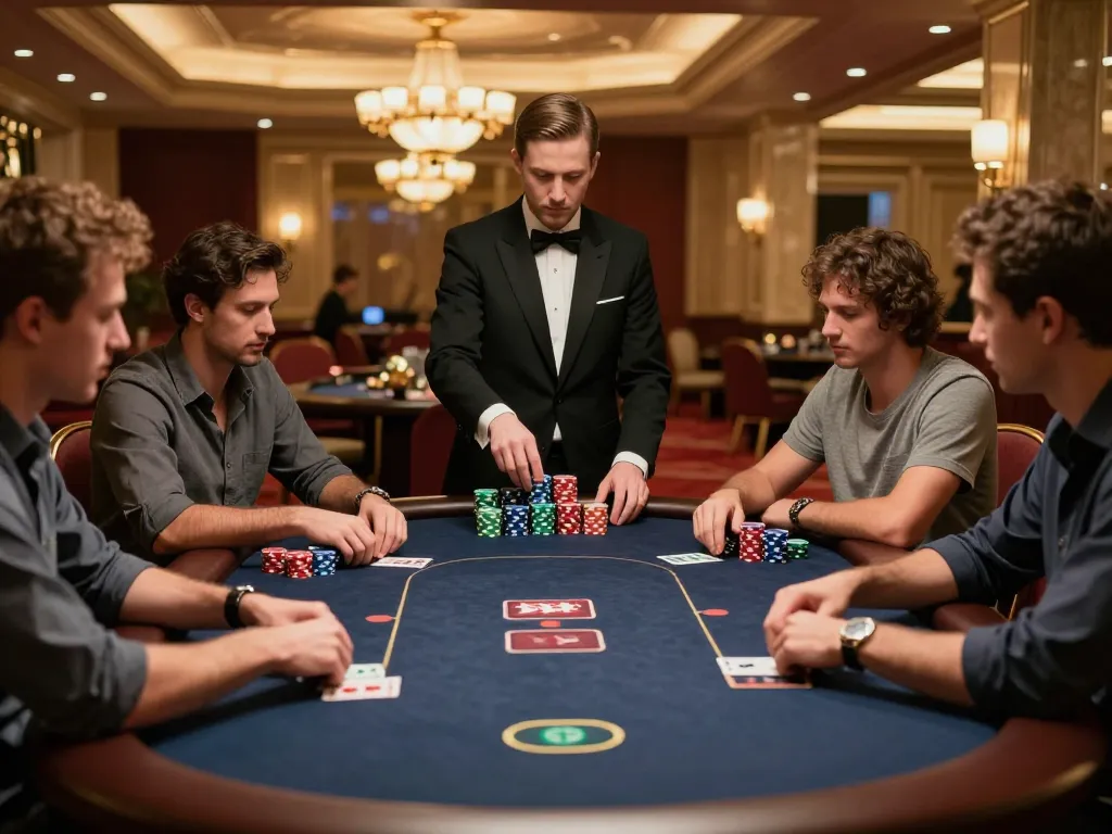 DABET players strategizing during an intense poker game in a luxurious casino setting