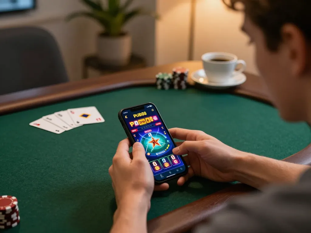 PUB88 app displayed on smartphone while engaging in strategic online poker gaming.