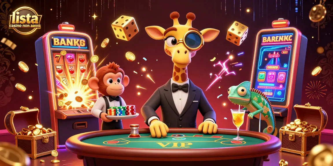 Scopri la lista casino non AAMS con i migliori giochi, personaggi e premi in un'illustrazione vivace.