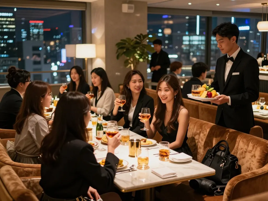 Enjoying a vibrant evening at 강남쩜오 with luxurious drinks and beautiful partners.