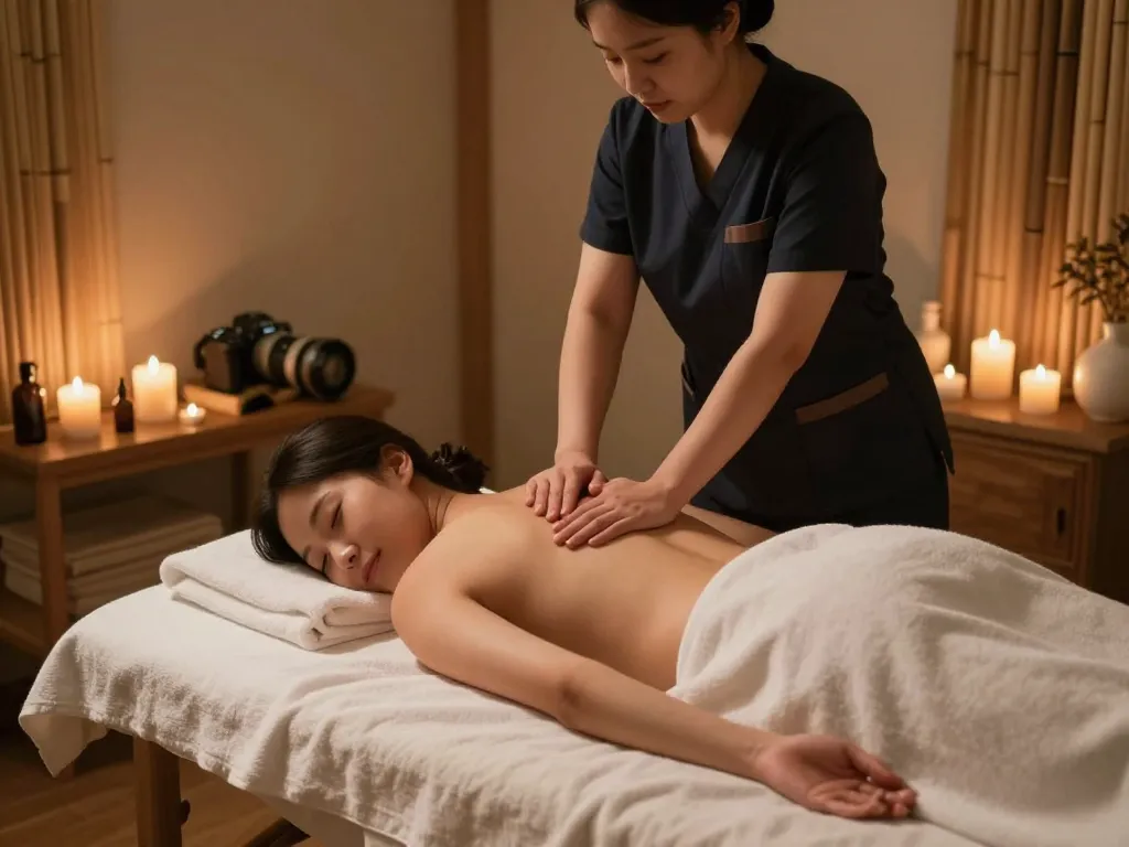Relaxing 신사동마사지 experience with therapist in serene spa.