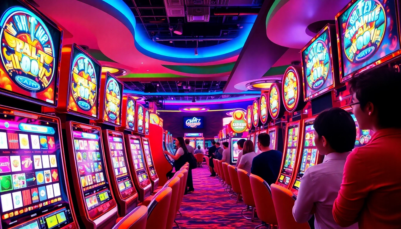 Main gameplay of slot depo 10k with dynamic slot machines in a casino environment.