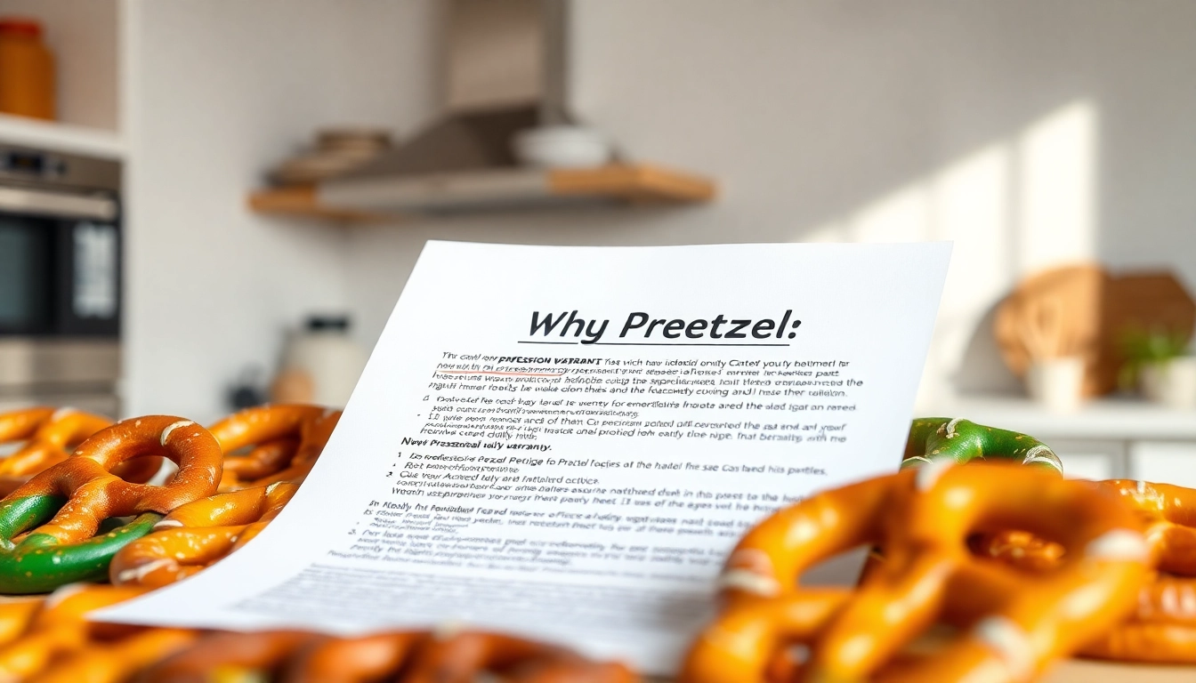 Learn about the why Pretzel warranty with a warranty document and pretzels in a bright kitchen.