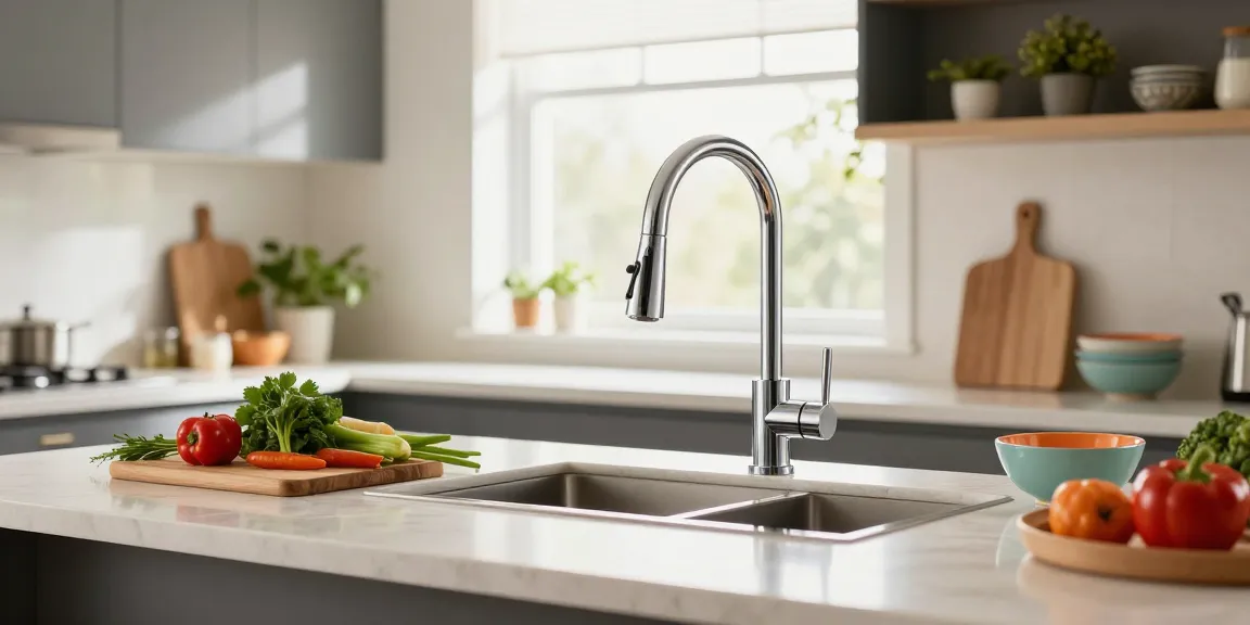 Stylish kitchen faucets featured in a modern kitchen with fresh ingredients, creating an inviting cooking atmosphere.