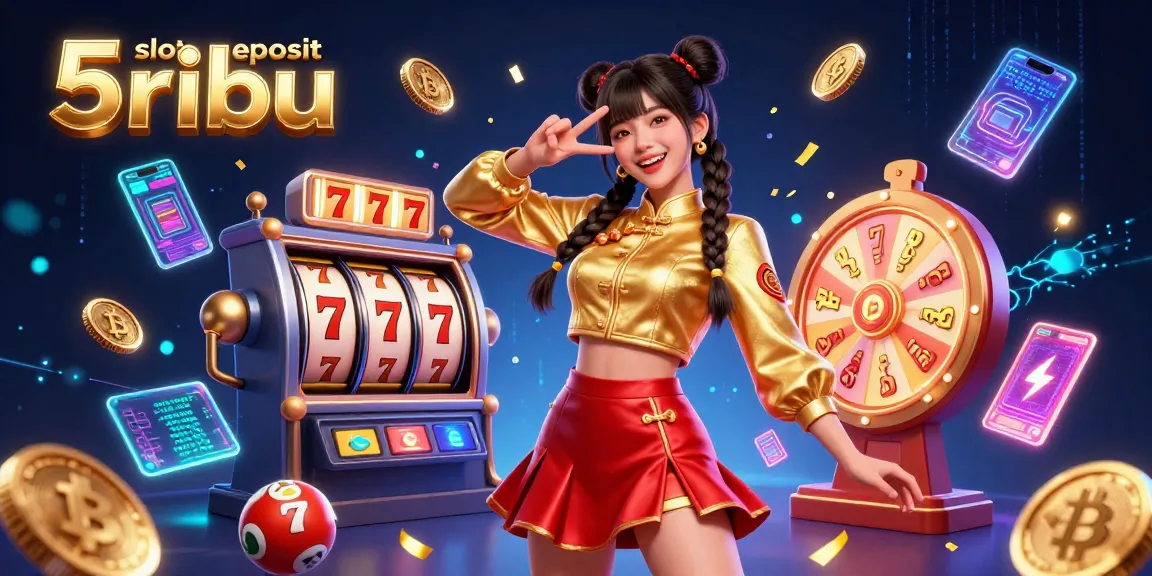 Experience excitement with slot deposit 5ribu in this vibrant 3D casino illustration showcasing fun games.