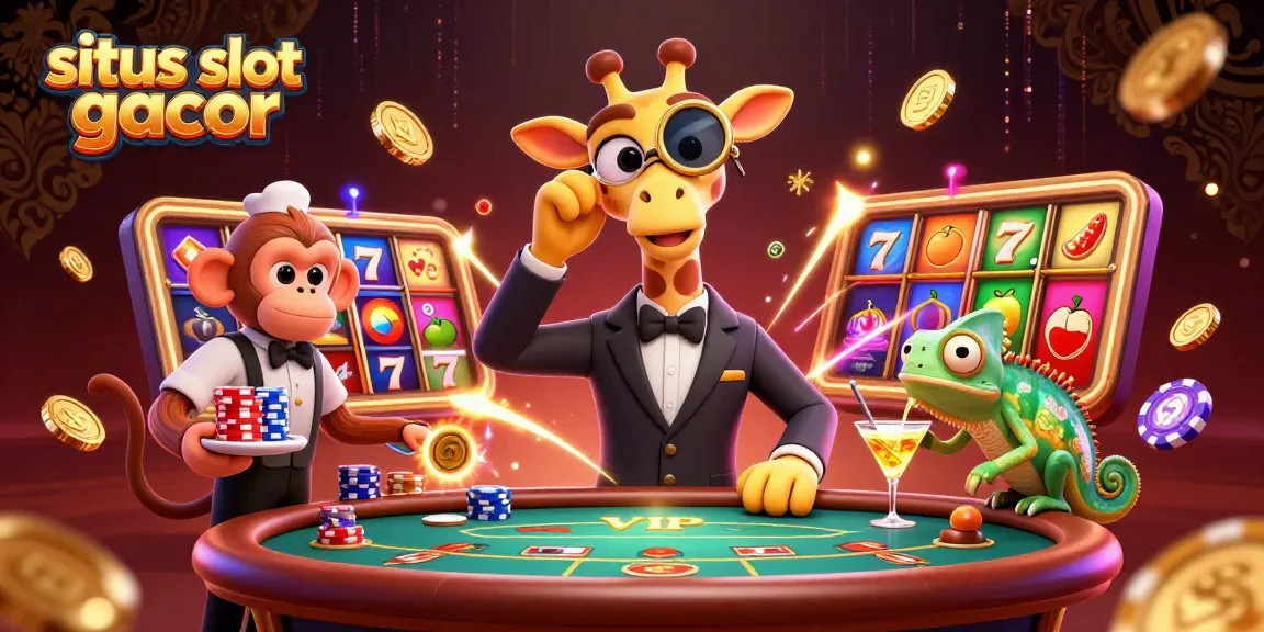 Experience thrilling gameplay at situs slot gacor with our vibrant casino illustration featuring a high-roller giraffe and engaging characters.
