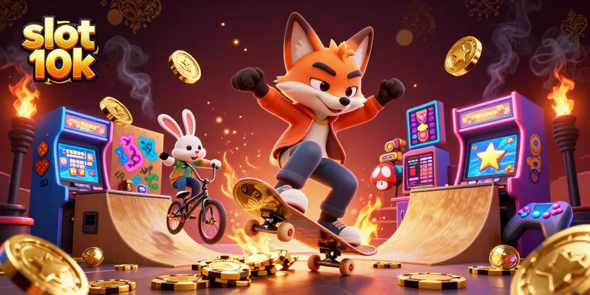 Experience thrilling slot 10k gameplay with a vibrant fox and rabbit in a captivating casino scene.