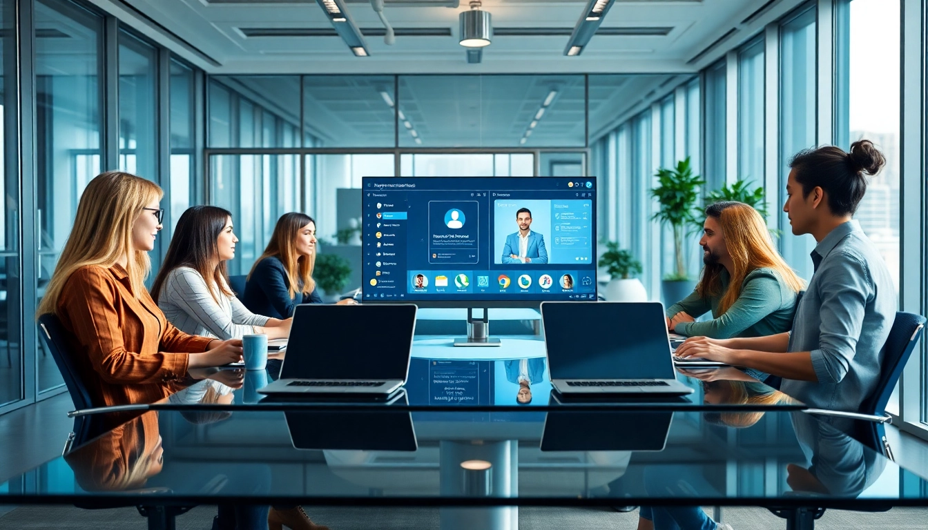 Illustration of an enterprise assistant platform enhancing team collaboration in a modern office.