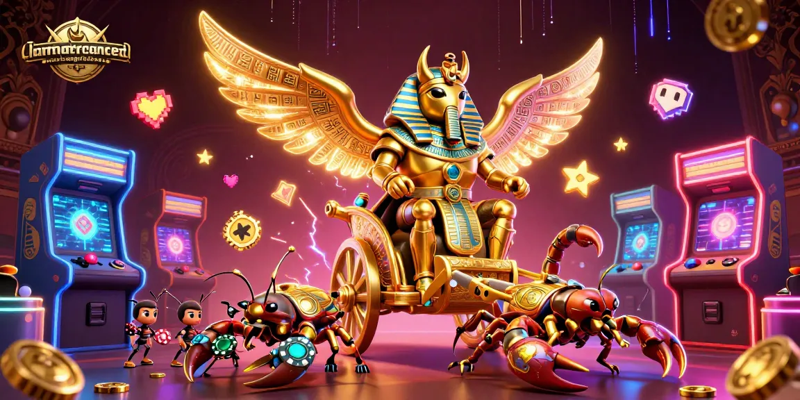 lamatracamexicangrilltogo engages players with stunning 3D casino illustration featuring a golden scarab.