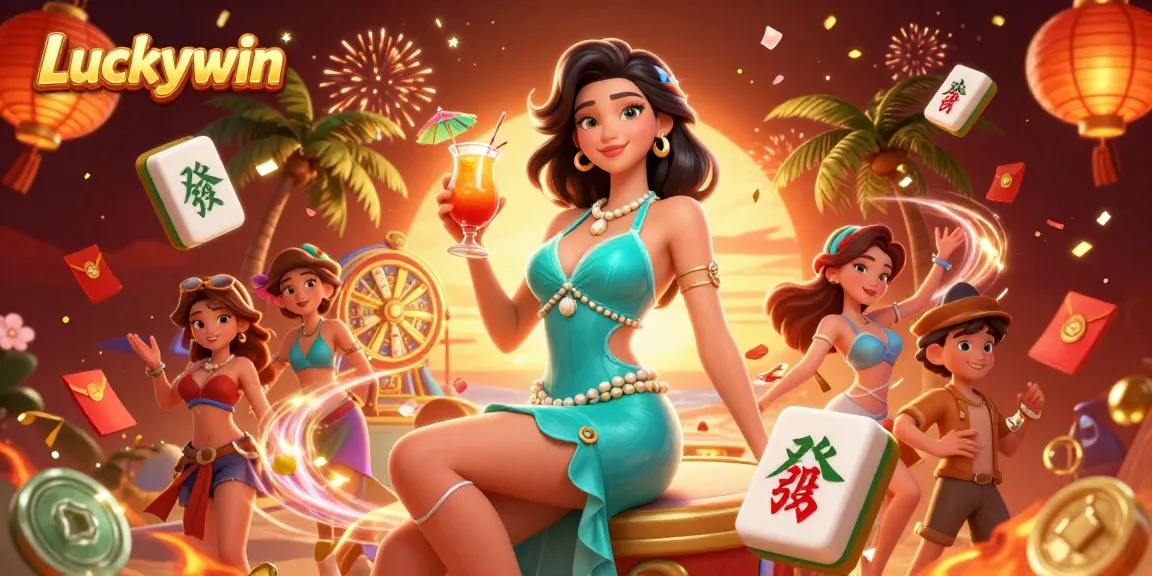 Win big at Luckywin with this vibrant casino illustration showcasing excitement and celebration.