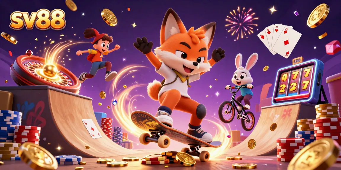 Experience thrilling games at sv88 with vibrant casino symbols and exciting illustrations