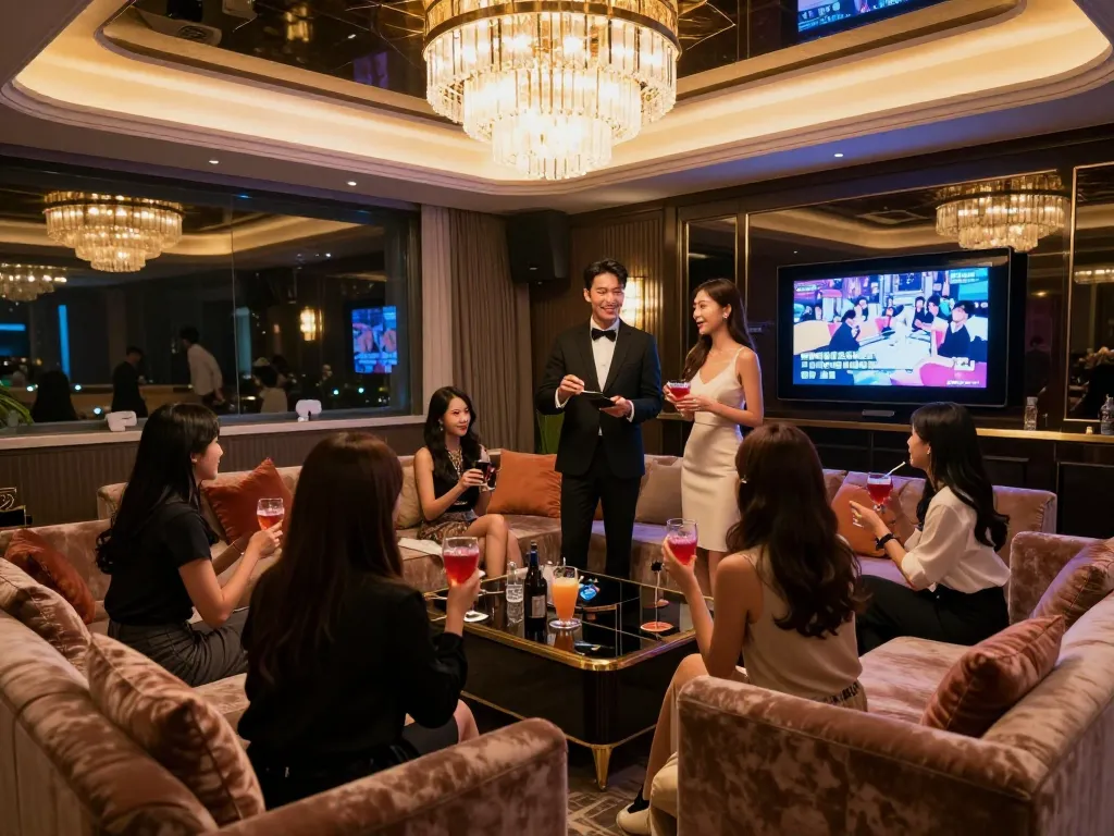Experience luxury at 강남쩜오 with elegant seating, ambient lighting, and stylish companions.