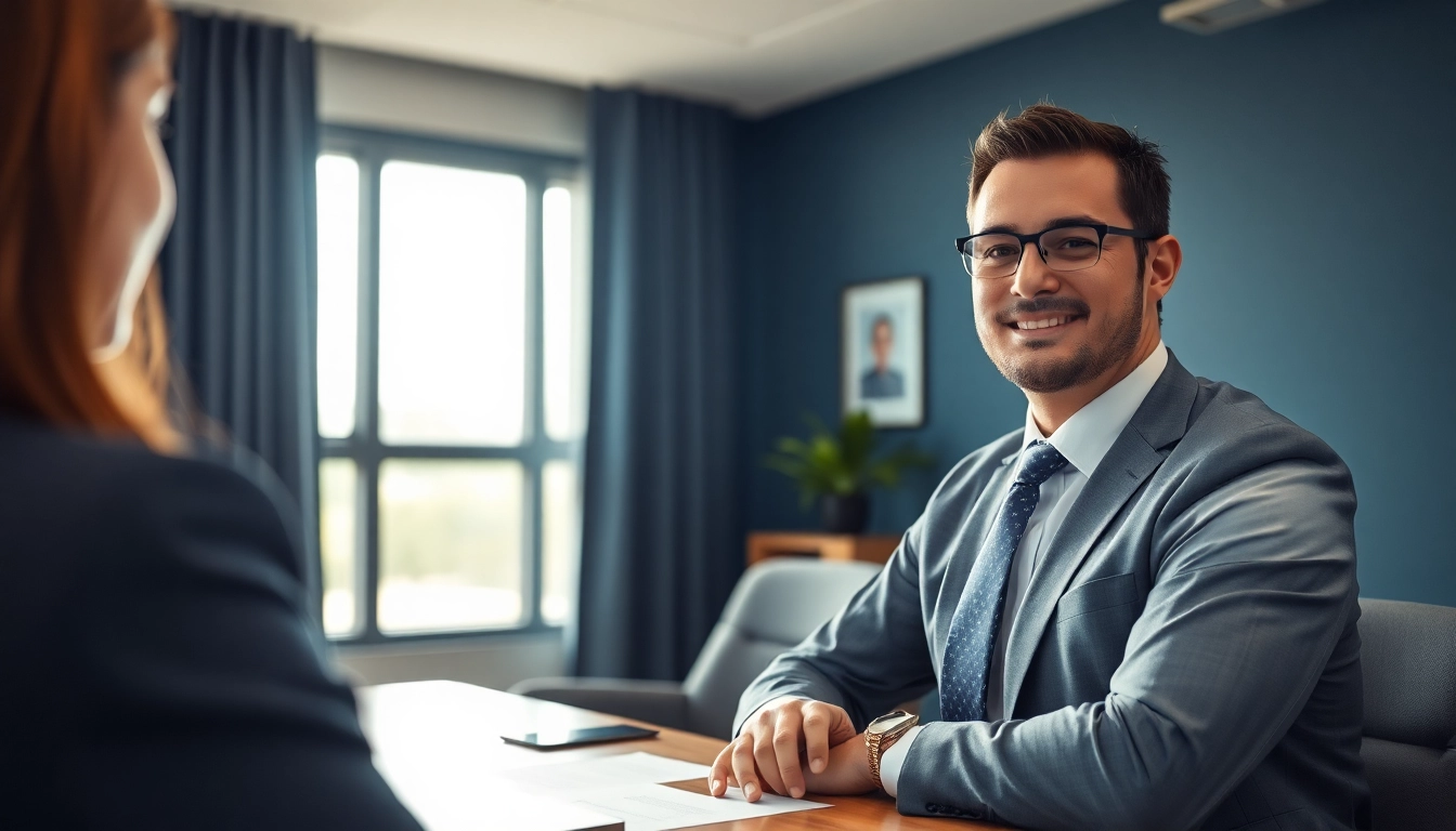 A truck accident attorney Clearwater consulting with a client in a modern office.