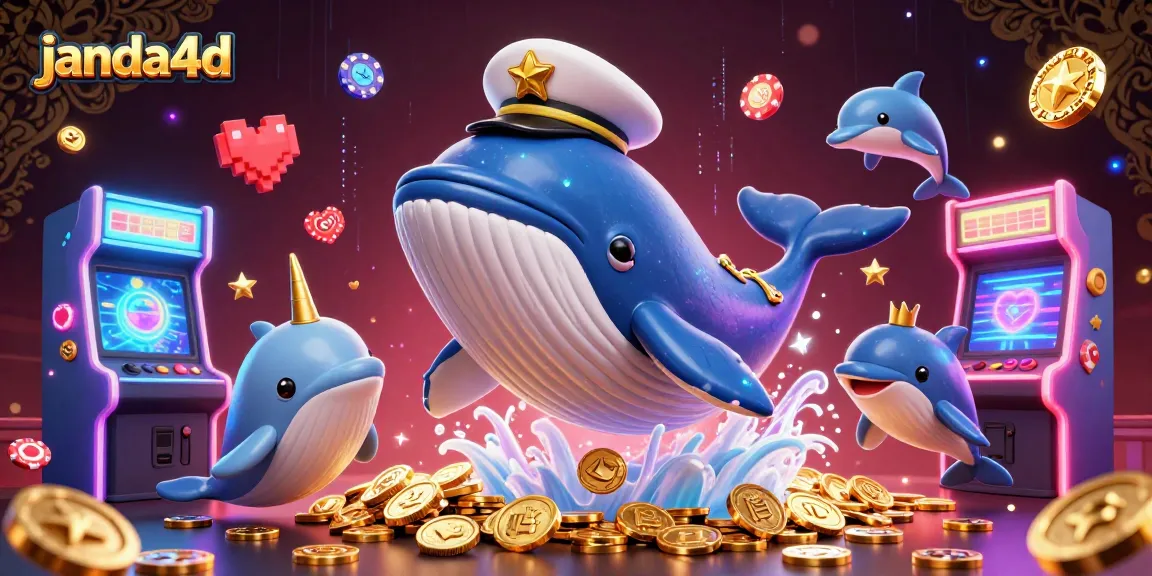 Gamer janda4d memainkan slot seru di lautan koin bersama ikan dan lumba-lumba yang lucu.