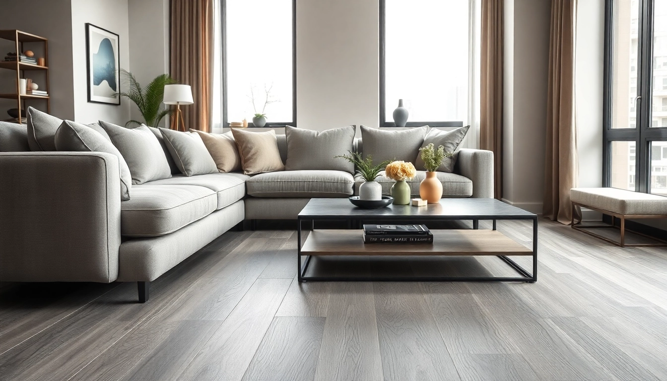 Elegant lvp flooring displayed in a stylish living room, showcasing its texture and color.