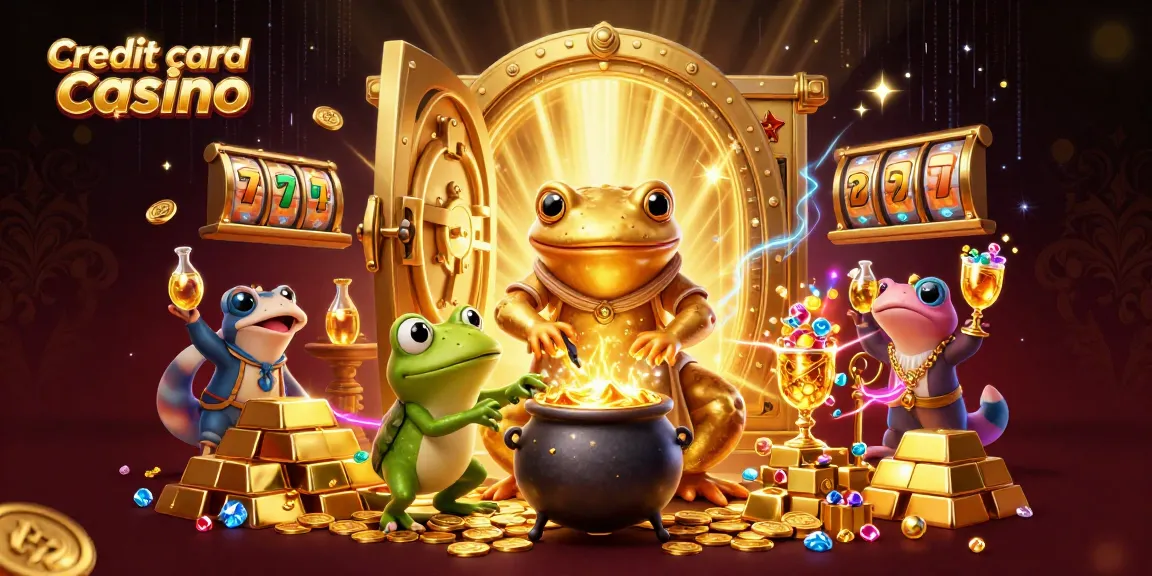 Experience the thrill of a credit card casino with a whimsical scene of alchemy and golden treasures.