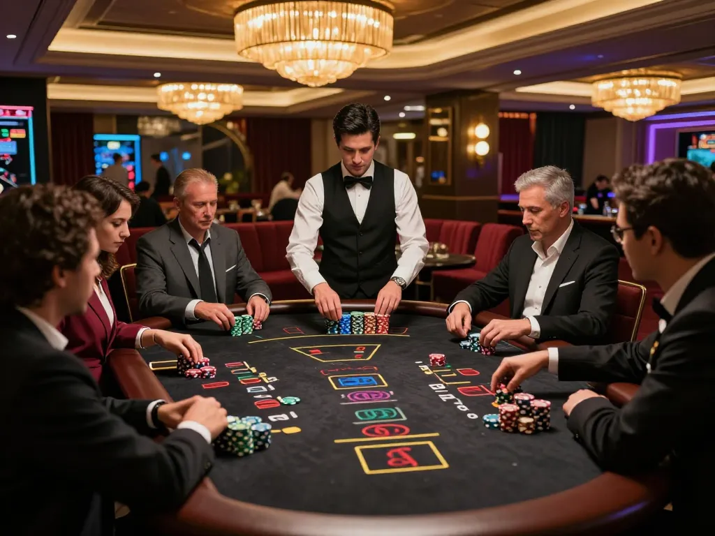Experience strategic blackjack gameplay at https://56win.bid/ in a vibrant casino atmosphere with engaged players.
