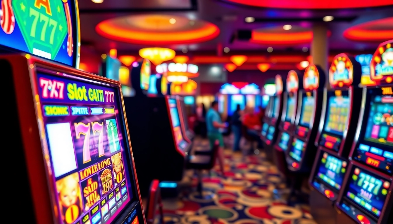 Menggoyang slot 777 dalam suasana kasino yang penuh warna dan cahaya di Las Vegas