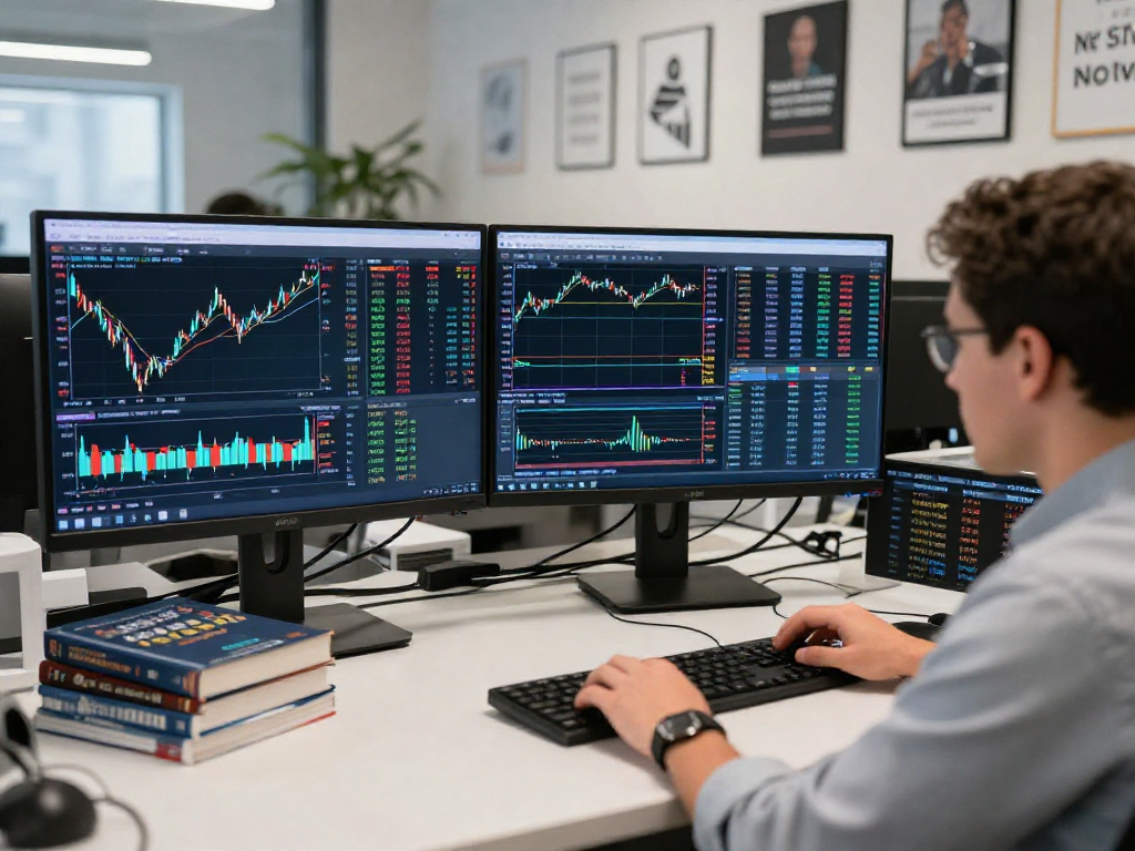 交易者使用MetaTrader 5分析金融图表，展示市场深度和多个订单类型。