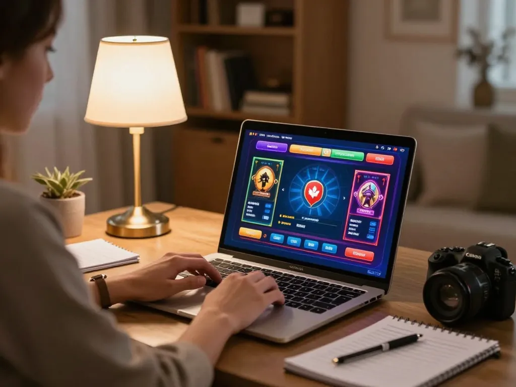 Canada online casinos reddit player using laptop to engage in online gaming with strategic notes