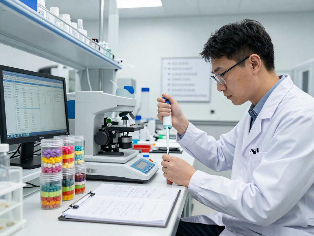 NAD+ Benefits highlighted in a modern lab with a scientist examining innovative buccal strips