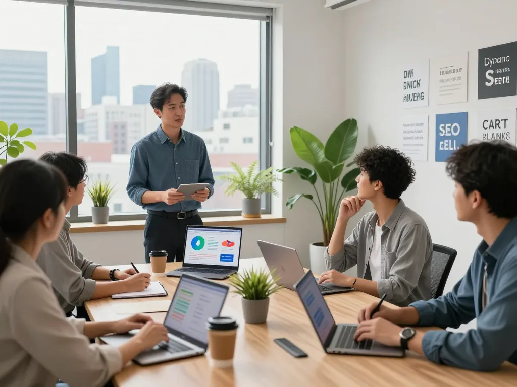 SEO expert engaging team in New York SEO services strategy session, showcasing data-driven insights.
