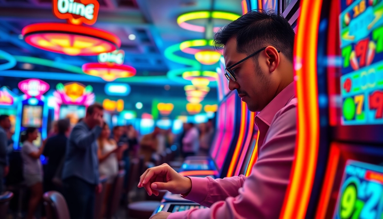 Mendapat kemenangan pada ondel4d slot dengan suasana kasino yang meriah dan cerah.
