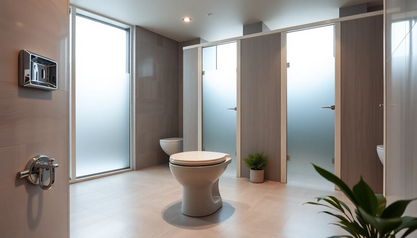Visual representation of commercial toilet refurbishment featuring sleek restroom installations.