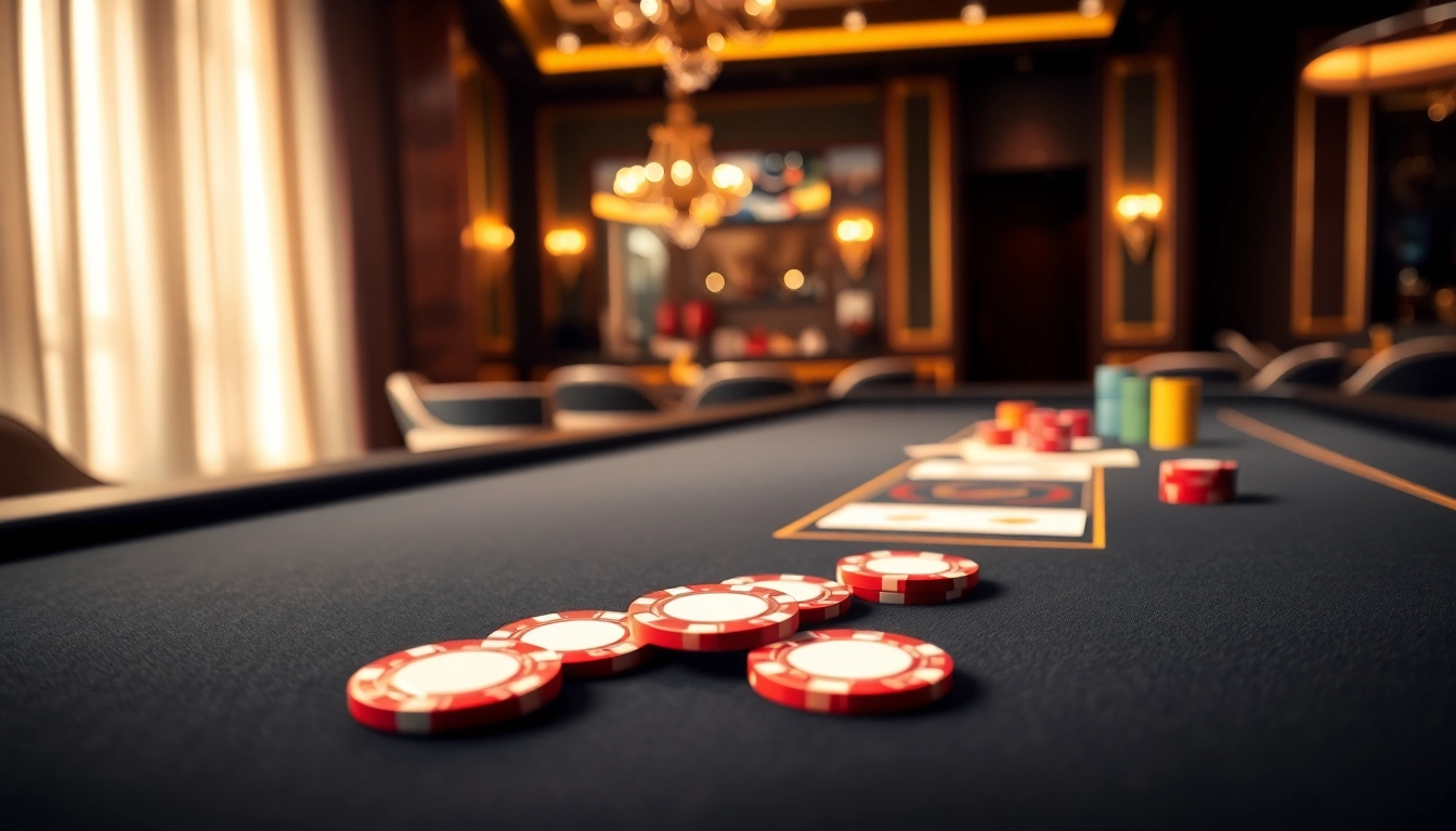 Casino online spiele am Tisch mit bunten Chips und Karten für spannende Spielerlebnisse.
