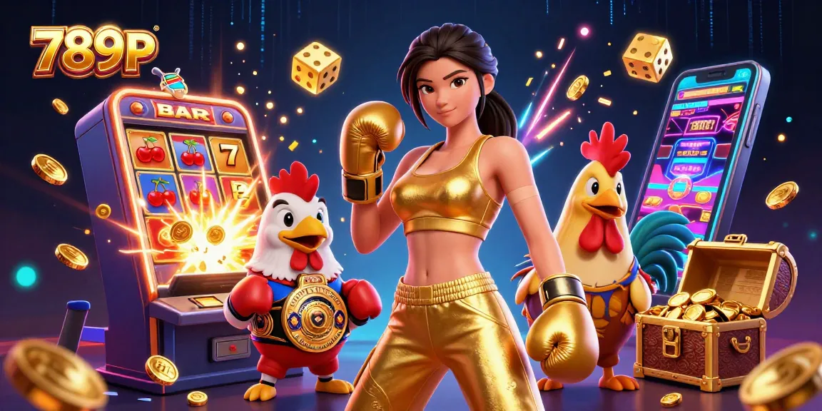 Experience thrilling wins at 789P with a dynamic casino-themed artwork featuring symbols of luck and fortune.